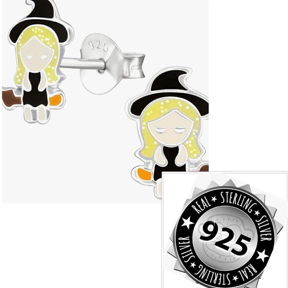 Monkimau Girls Sterling Silver Halloween Witch Stud Earrings. NWOT